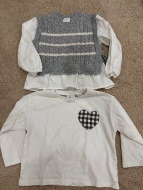 Zara Gray Knit Vest Layered Over White Long Sleeve Top